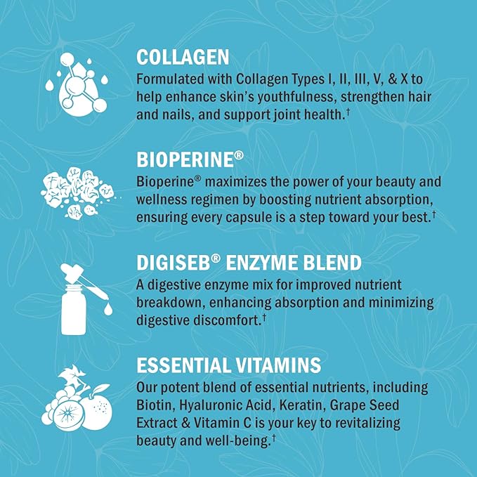 Hydrolyzed Collagen Peptide Capsules for Women - Multi Collagen Supplement Types I, II, III, V, X with Vitamin C, Biotin, Keratin - Skin, Hair & Nails Support - 135 Capsules