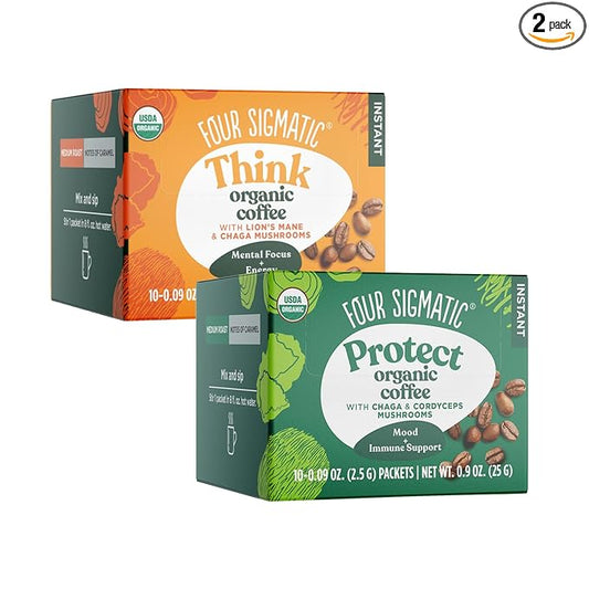 Four Sigmatic Mushroom Coffee Mix Pack of 2 - Lion's Mane and Chaga & Cordyceps and Chaga