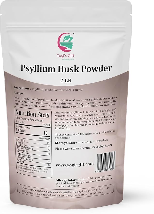 Psyllium Husk Powder 2 lb | 98% Purity | Premium Quality | Use for Baking, Cooking and Beverages | 100% Natural Fine Ground, Non GMO by Yogi's Giftยฎ