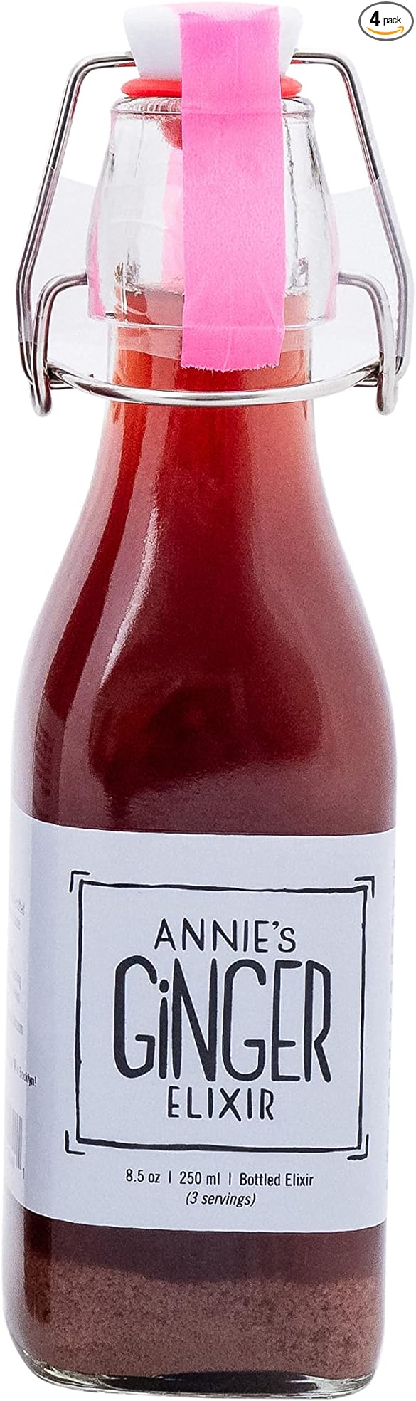 Annie's Ginger Elixir, 8.5oz 4-Pack, Pure Natural Organic Ginger Shot, Digestive Cleanse Tonic Boosts Immune Defense, Daily Gut Health and Wellness, Non-GMO Beverage