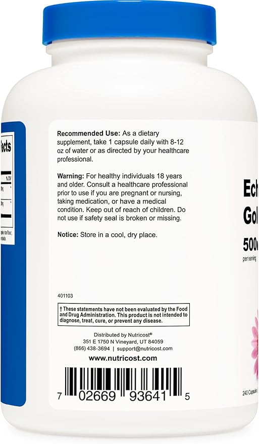 Nutricost Echinacea & Goldenseal Root, 500mg, 240 Capsules (3 Bottles) - Veggie Caps, Non GMO, Gluten Free