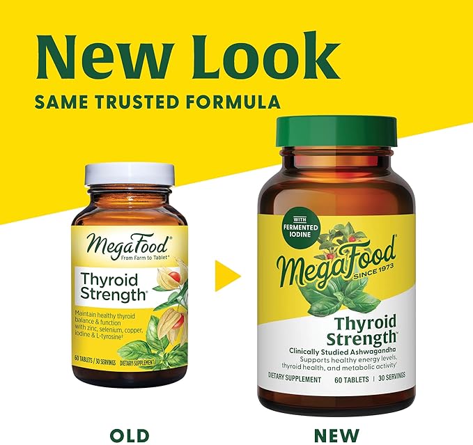 MegaFood Thyroid Strength - Mineral Supplement - Thyroid Support for Women with Ashwagandha, Zinc, Selenium, Copper, Iodine & L-Tyrosine & Herb Blend - Vegetarian - 60 Tabs (30 Servings)