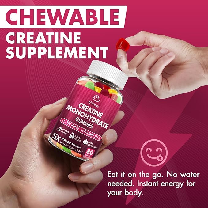 Creatine Monohydrate Gummies - 5g for Men & Women, 240 Count and Creatine Chewable Supplements for Muscle Gain, Muscle Strength, Energy Boost, and Muscle Builder, Sugar Free, Vegan