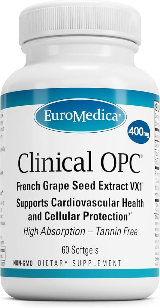 Euromedica Clinical OPC - Cardiovascular Health & Focus Support Supplement - Dietary Supplement with Grape Seed Extract & Sunflower Lecithin - Immune Support Supplement Formula - 60 Softgels