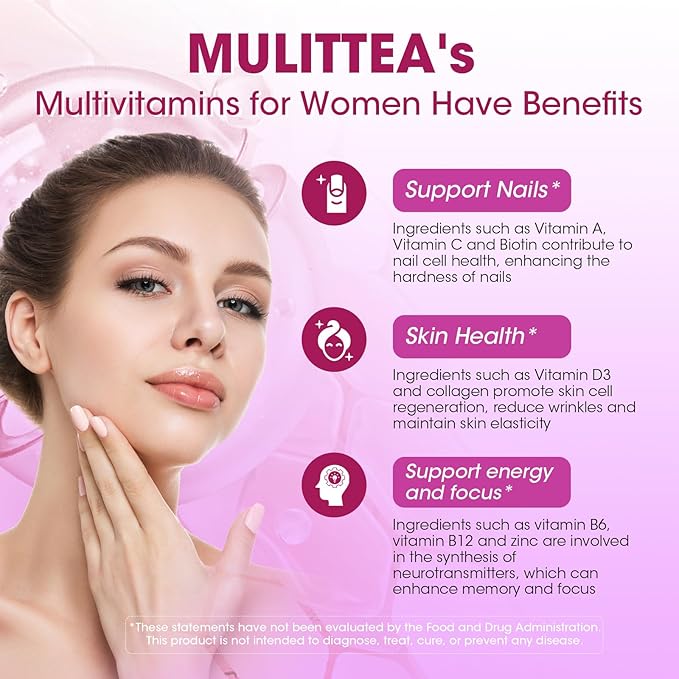 Multivitamin for Women-Hair, Skin and Nails Vitamins for Women-Methylated Multivitamin-Vitamins A,C,D,E, Biotin, Folic Acid-Bloom Energy and Help Focus-with 30+ Nutrients-120 Count