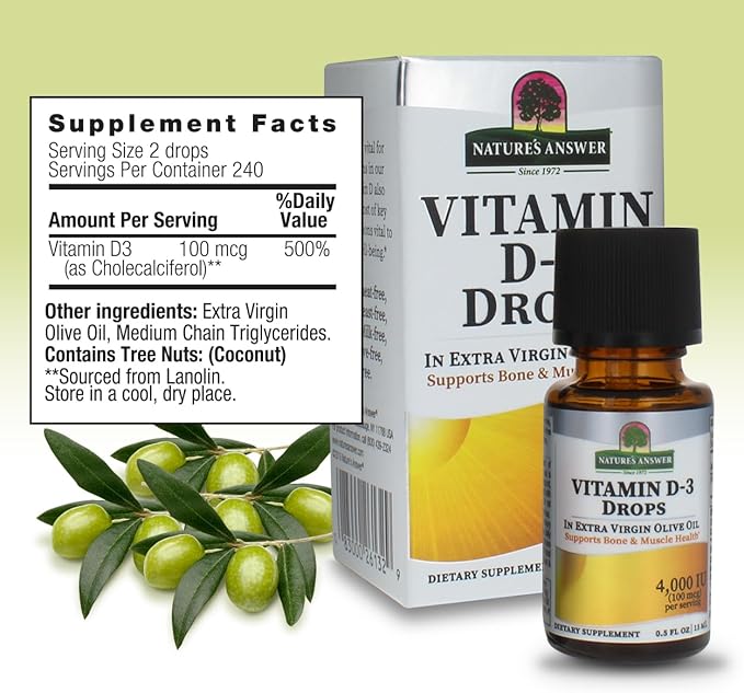 Nature's Answer Platinum Vitamin D3 4000 IU Supplement Liquid Drop, 0.5 Ounce - 2 per case. | Immune Booster | Promotes Muscle & Bone Health