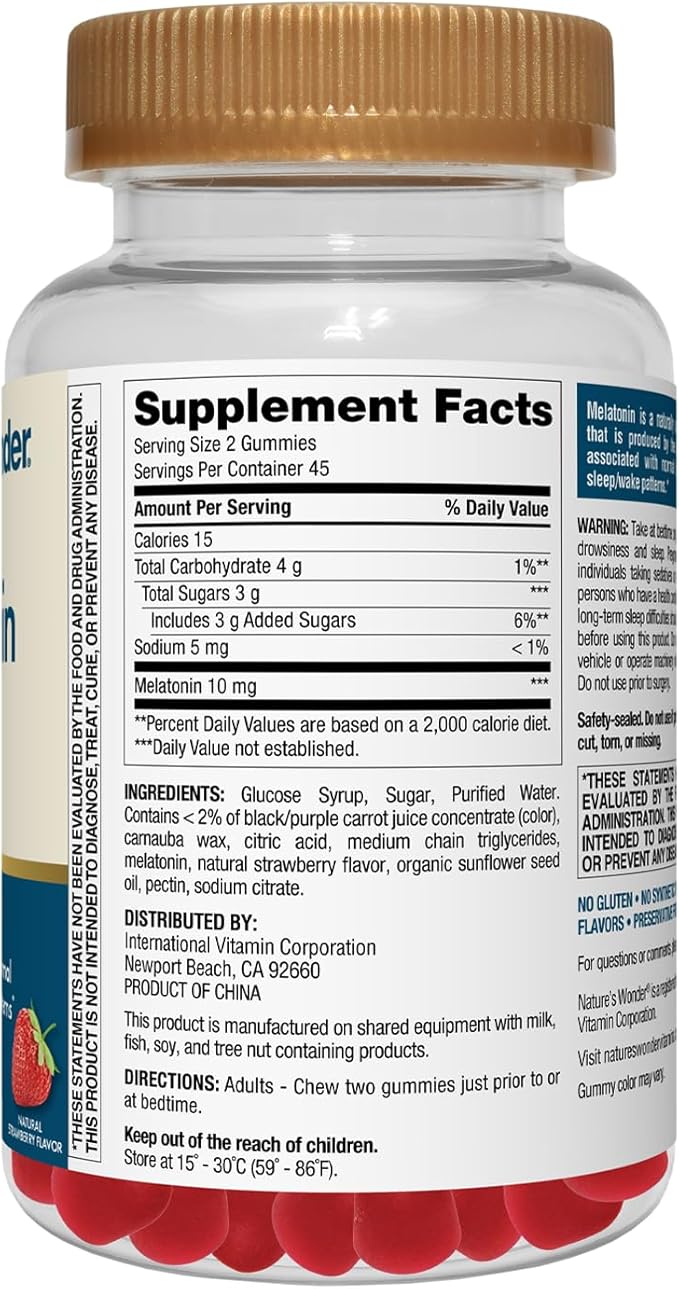 Nature's Wonder Drug-Free Melatonin 10 mg Gummies for Adult Sleep Health, 100% Drug Free Sleep aid, Promote Healthy Sleep and Wake Rhythm and Patterns, 45 Day Supply, 90 Count