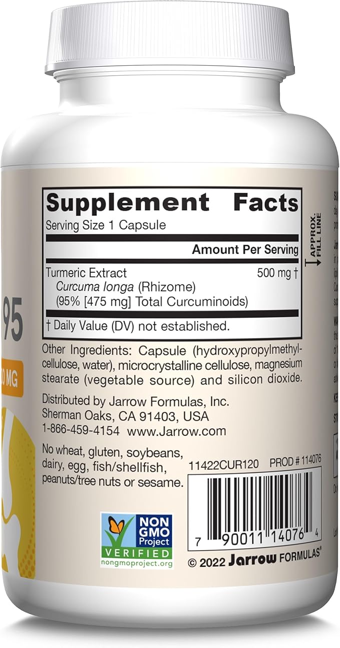 Jarrow Formulas Curcumin 95 500 mg,Turmeric Curcumin Extract for Antioxidant Support, Bone and Joint Support Dietary Supplement,120 Veggie Capsules,Up to 120 Servings, Pack of 12