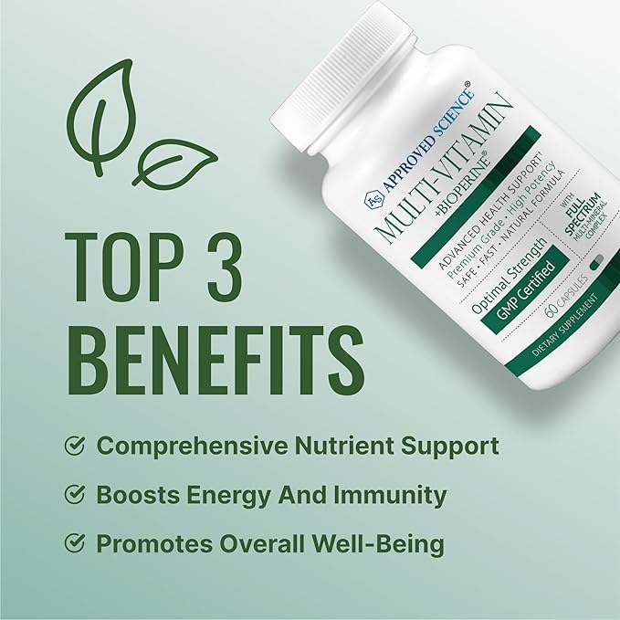 Approved Science Multi-Vitamin - with Full-Spectrum B-Vitamins, Green Tea, Lutein, Lycopene, Zeaxanthin, BioPerine - 60 Capsules - 3 Month Supply