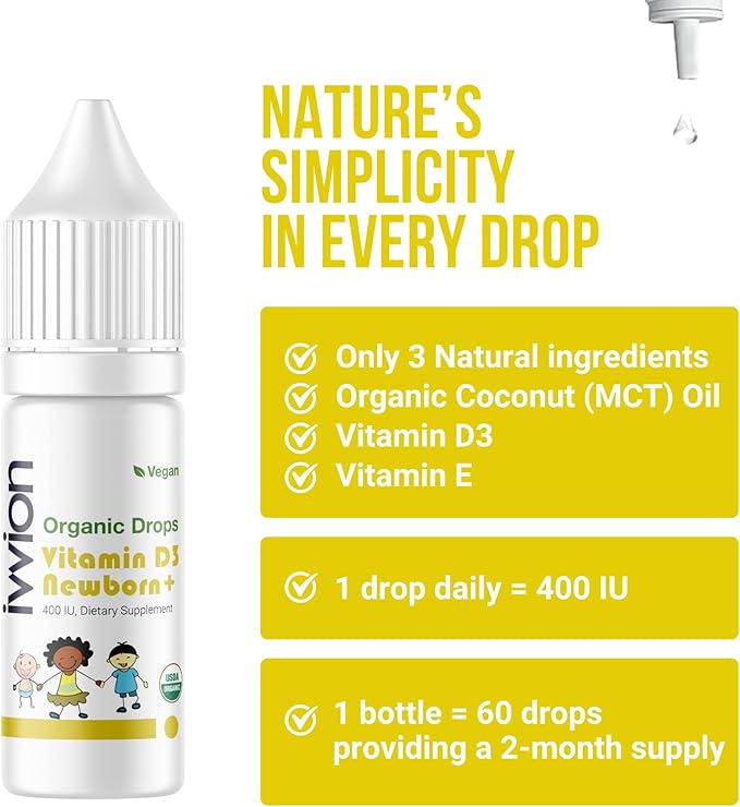 10 UG 60 Drops- Daily Vitamin D3 Supplement for Infant and Young Children (Pack of 2)