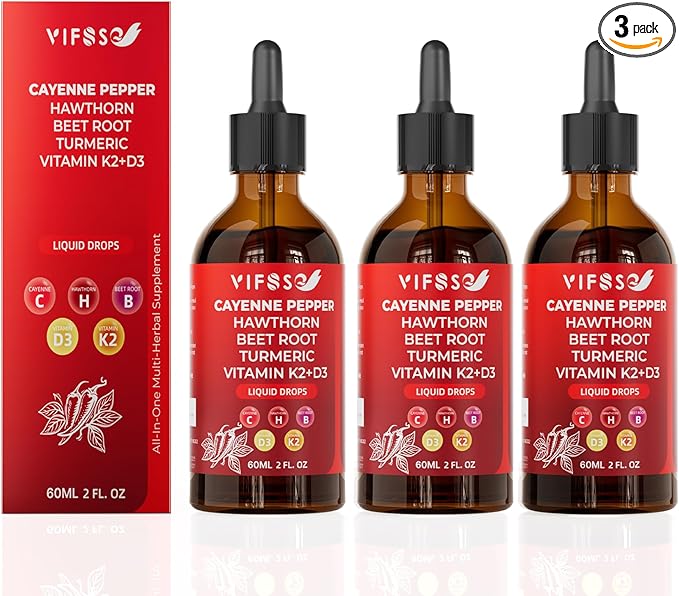 Cayenne Pepper Drops, Cayenne Pepper Extract, Liquid Drops with Hawthorn Support for Digestion Heath - 3 Bottles