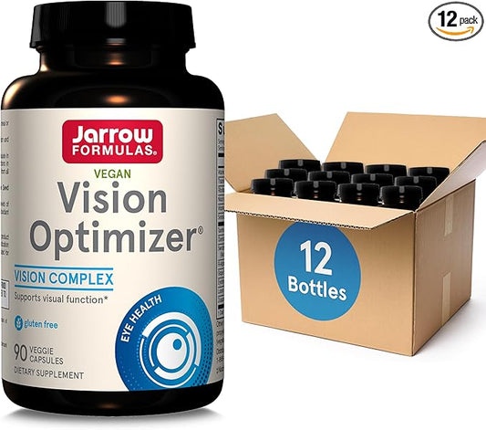 Jarrow Formulas Vision Optimizer Veggie Caps-90 Count - Eye Supplement-Dietary Supplement-with Grape Seed Extract,Lutein & Zeaxanthin,Quercetin & More-Non-GMO-Gluten Free,Pack of 12