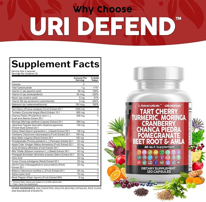 Clean Nutraceuticals Tart Cherry Extract Capsules with Turmeric Moringa Cranberry Chanca Piedra Celery Quercetin ACV Pomegranate L Selenomethionine - 5pack