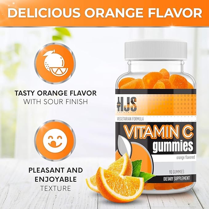Vitamin C Gummies | Chewable Orange Flavored | Immune Support | Heart Health | Gluten-Free & Vegetarian | Vitamin C Gummies for Adults & Kids- 90 Count