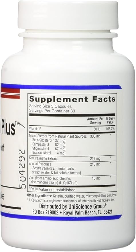 Prost-Xtra Plus (2 Bottle kit) with Rye Grass, 300mg Plant Sterols, Saw Palmetto, Zinc, Vitamin E 90 Capsules Each