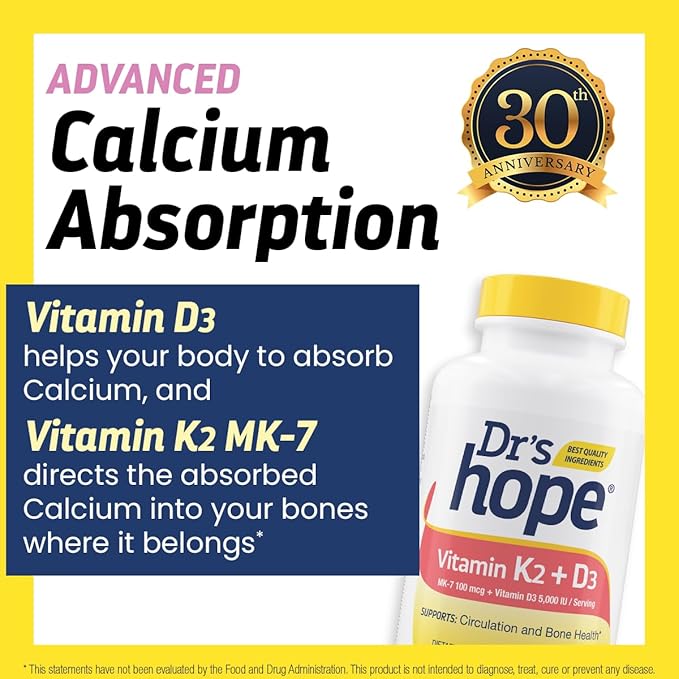 Vitamin K2 D3-100mcg of Vitamin K2 (as MK-7) and 125mg (5,000iu) of Vitamin D3, K2 D3 Vitamin Supplement Supports Healthy Bones and Circulation, Vitamin D3 K2 120 Capsules