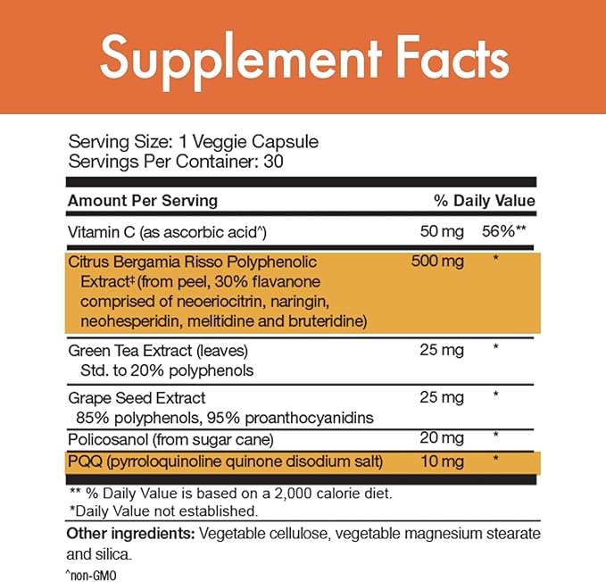 Stop Aging Now - Cholesterol360 Ultra - Heart Health, Blood Vessel and Cholesterol Supplements - with PQQ, Vitamin C, Bergamonte Citrus Extract, Green Tea Extract and Grape Seed Extract - 30 Vcaps