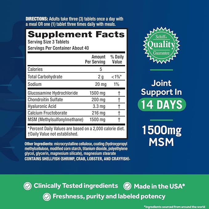 Move Free Advanced Plus MSM Coated Tablets, Joint Health Supplement with Glucosamine and Chondroitin, 120 Count, Pack of 2