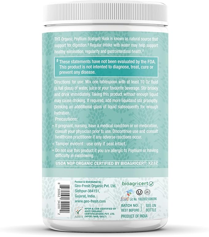 Psyllium Husk Powder Organic 8 oz - Isabgol - Whole Psyllium Husk Fiber for Digestive Health & Regularity - Gluten-Free, USDA Organic, Kosher - Organic Psyllium Husk Supplement