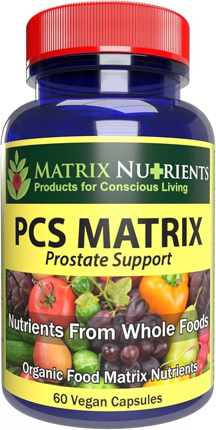 PCS Matrix - Lower PSA Levels for Healthy Prostate - 100% Natural Ingredients: Saw Palmetto, Rabdosia, Scute, Plantago Focium, Chrysantaomum, Ganoderma, Lotus Seed - Vegan Capsules (60ct)
