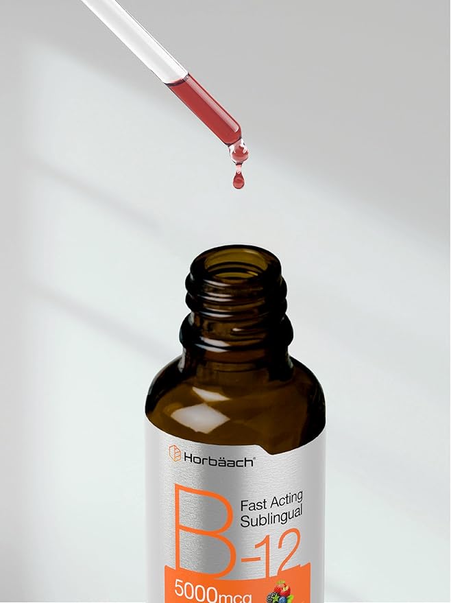 Horbaach B-12 | 5000mcg | 4oz | Berry Flavor Fast-Acting Sublingual Liquid Vitamin B12 | Vegetarian, Non-GMO & Gluten Free Formula