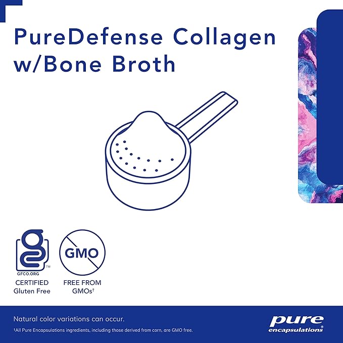 Pure Encapsulations PureDefense Collagen w/Bone Broth | Savory Bone Broth and Hydrolyzed Collagen Powder with Mushroom, Aged Garlic, and Enhanced Bioavailability Curcumin Extracts | 14.1 Ounces