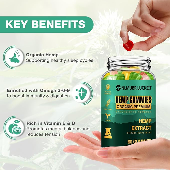 Hemp Gummies 1 Pack for Sleep Stress Anxiety Balance,Relaxes Body & Mind,Natural Edible Gummies with Omega 3-6-9 and Vitamin C,High Potency Organic Hemp Extract-80 Count