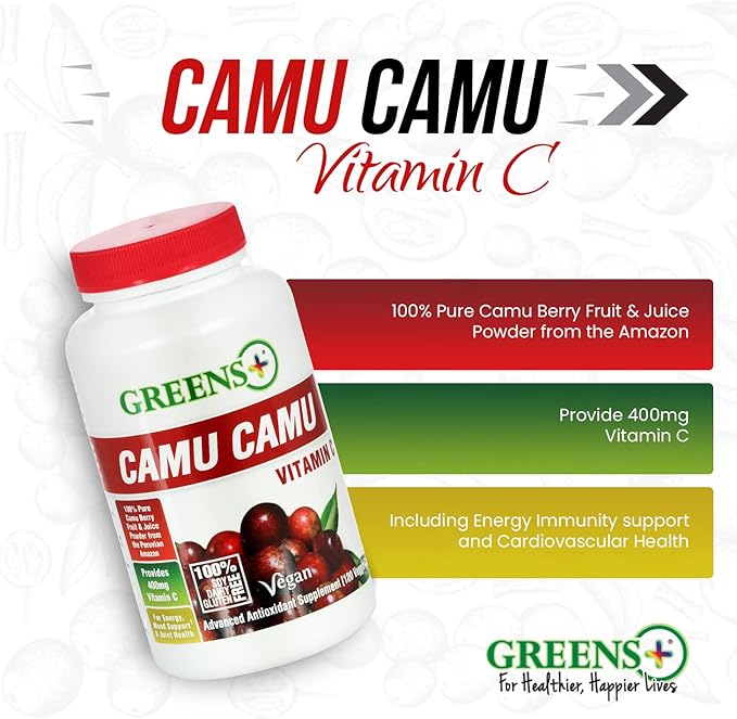 Greens+ Organic Reds Superfood Powder Camu Camu Dietary 400mg Vitamin C SuperFruit Supplement 120 Capsules, 100% Natural, Vitamins & Minerals, Vegan, Soy/Dairy/Gluten Free