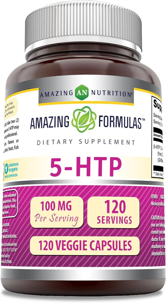 Amazing Formulas 5-HTP (Hydroxytryptophan) Supplement | 100 Mg Per Serving | Veggie Capsules | Non-GMO | Gluten Free | Made in USA (1 Pack, 120 Count)