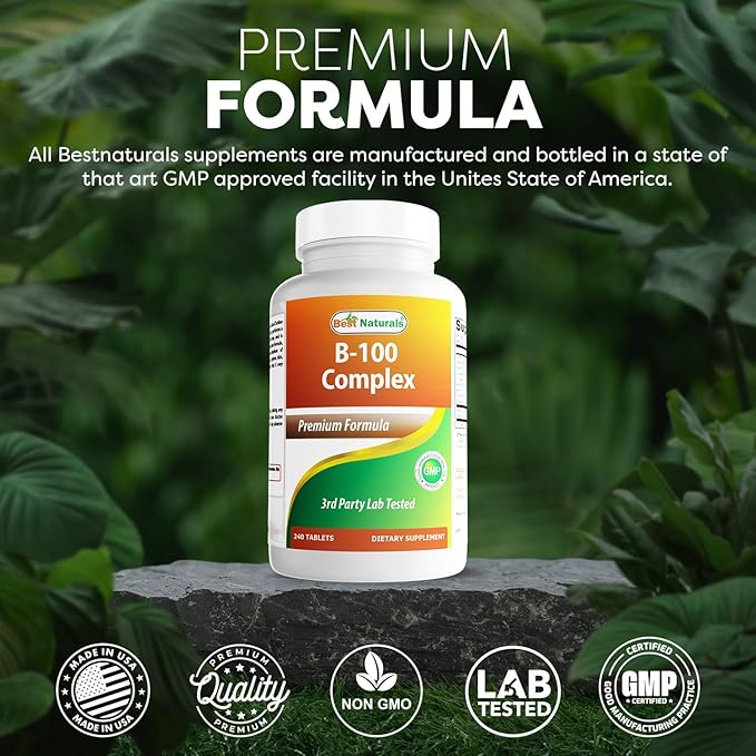 Best Naturals Vitamin B Complex with Inositol, PABA 240 Tablets - Made in The USA - Non-GMO & Gluten Free