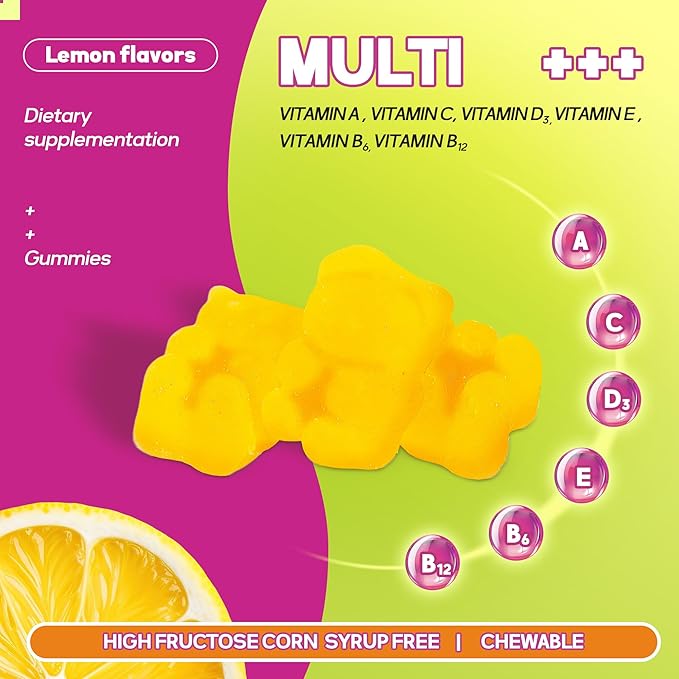 Multivitamin for Women Gummies Lemon Flavored Vitamins Daily Multivitamin with Vitamins A, C, D, E, B6 and B12, 30 Day Supply, 60 Count
