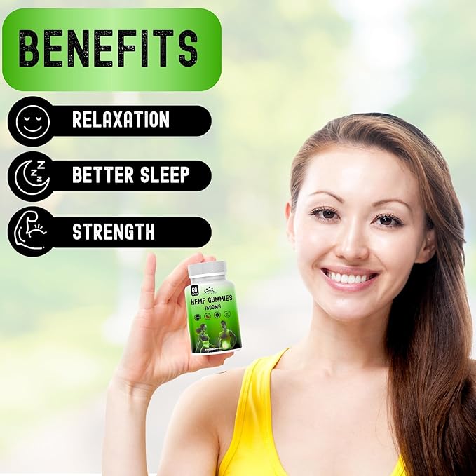 Hemp Gummies 1500mg | High Strength | Delicious Natural Fruit Flavour | Relaxation & Improve Sleep | Vegan & GMO-Free - 60 Gummies