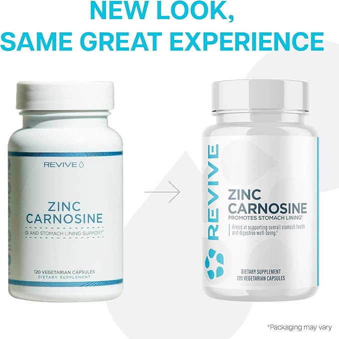 Revive MD Zinc Carnosine Supplement for Men & Women - Zinc & L-Carnosine to Support GI, Stomach Lining & Immune Health - Digestive Health Supplements Supports a Healthy Gut - 120 Vegetarian Capsules