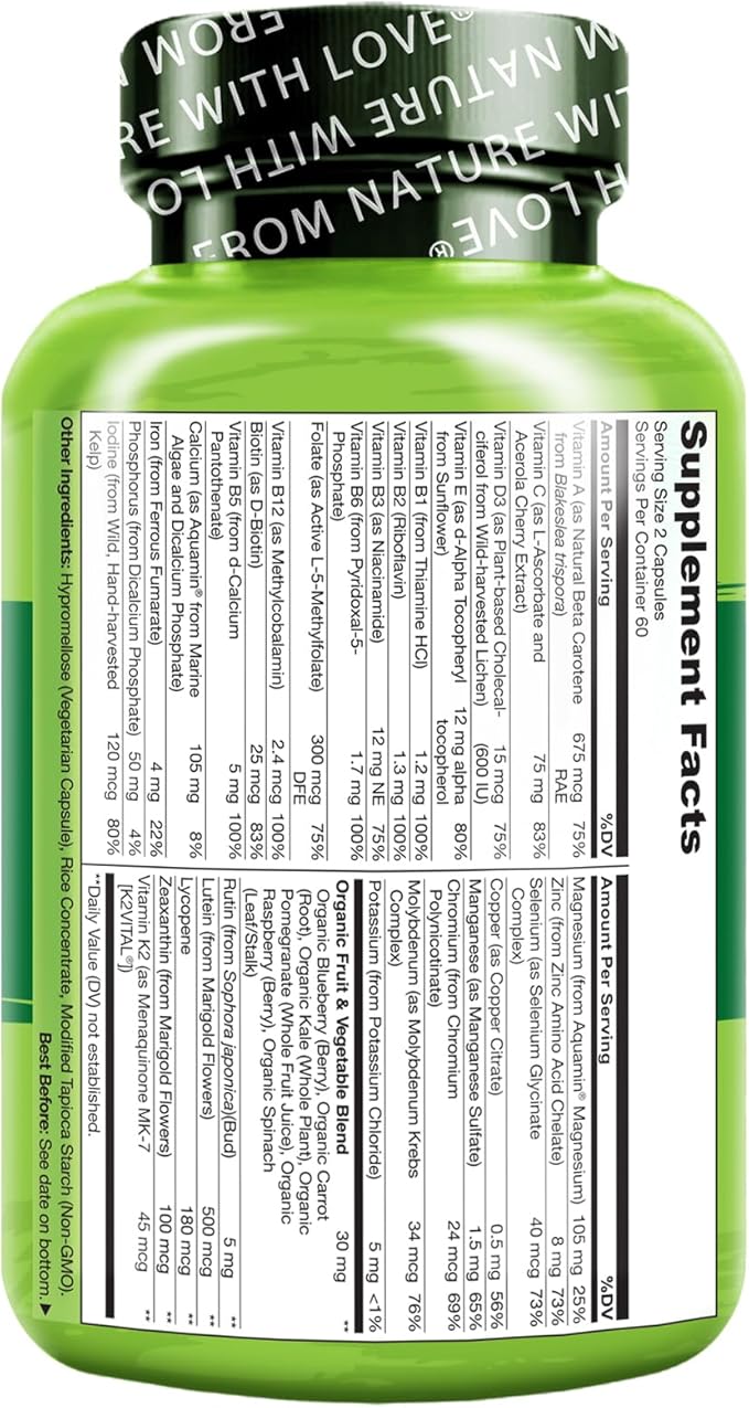 NATURELO Teen Multivitamin - Whole Food Multivitamin - with Minerals for Teenage Boys & Girls - Supplement for Active Kids - Non-GMO - Vegan & Vegetarian - 120 Capsules