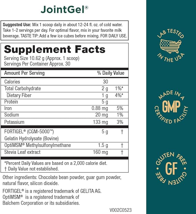 Purity Products JointGel Formula - Collagen Peptides + MSM - Supports Joint Function + Flexibility While Fortifying Joint Cartilage - Dual Action - Daily Powder - 30 Servings (30 Servings, Chocolate)