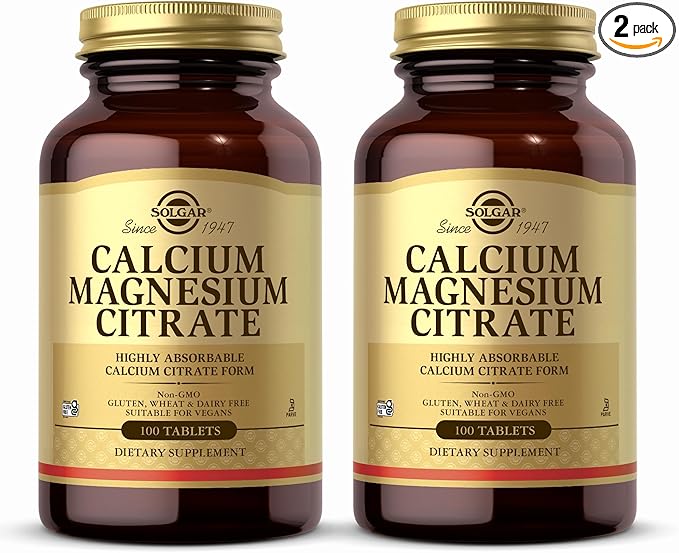 Solgar Calcium Magnesium Citrate - 100 Tablets, Pack of 2 - Non-GMO, Vegan, Gluten Free, Kosher - 40 Total Servings