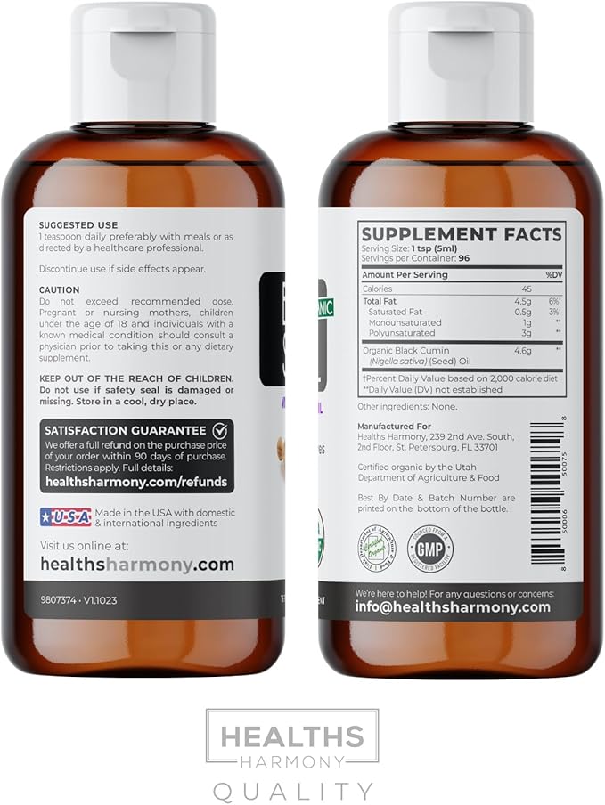 USDA Organic Black Seed Oil Liquid (16 fl oz) Premium Cold-Pressed Nigella Sativa Producing Pure Black Cumin Seed Oil - Antioxidant Supplement - Vegan, Gluten-Free, & Non-GMO (No Pills or Capsules)