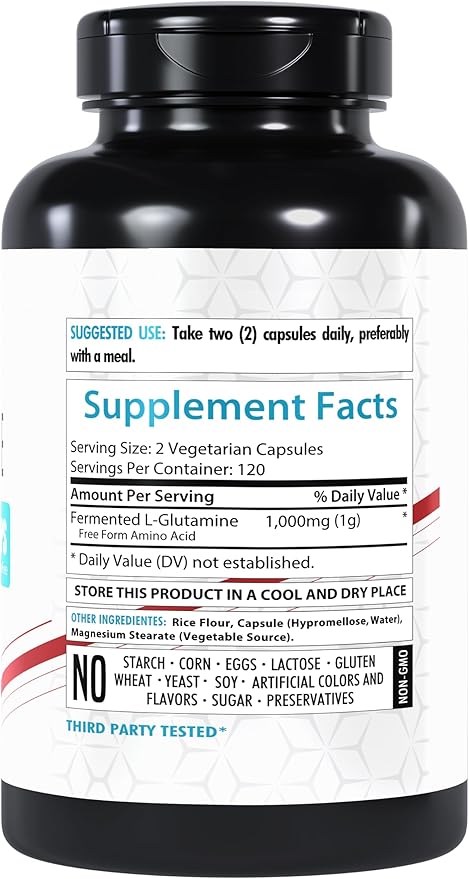 L-Glutamine 1000mg Capsules | 240 Veg Capsules | Amino Acid Fuel for Gut & Muscle Health | Non-GMO | Gluten-Free | Support for Recovery & Wellness | Made in The USA