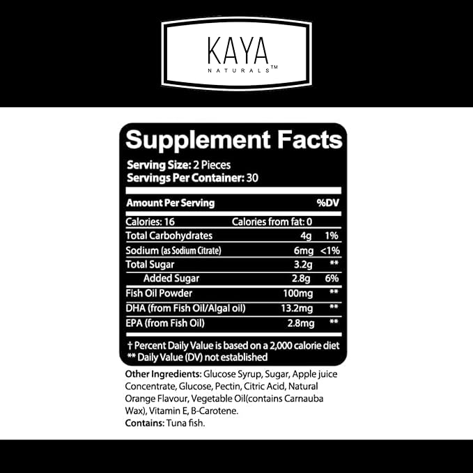 Kaya Naturals Omega 3 Fish Oil Gummies -Fish Oil Supplement with EPA & DHA Fatty Acids - Helps Support Brain, Eye, Heart Health & Immune Support - Non-GMO - 60 Count