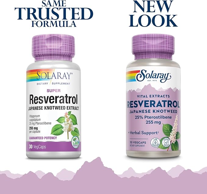 SOLARAY Super Resveratrol w/Pterostilbene, Veg Cap (Btl-Plastic) 250mg | 30ct