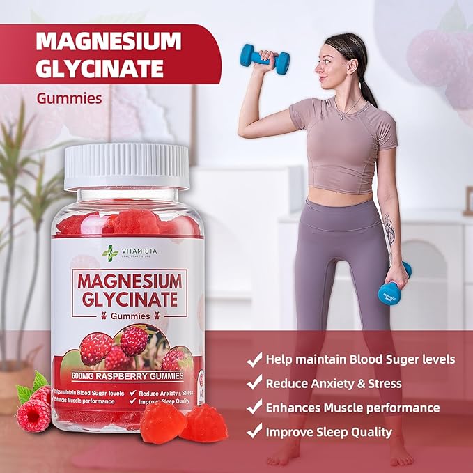 Magnesium Glycinate Gummies - 600mg Raspberry Flavor | Magnesium Glycinate Supplement for Stress Relief, Sleep, and Muscle Recovery | High Absorption Non-GMO, Perfect for Adults - 60 Count