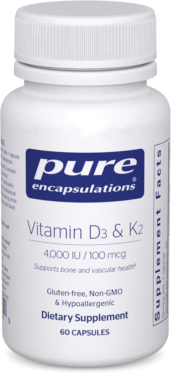 Pure Encapsulations Vitamin D3 & K2 | Bone and Vascular Health Support | 60 Capsules*