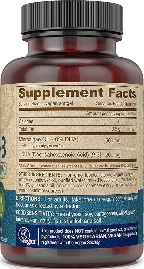 DEVA Vegan Omega-3 DHA Supplement - Once-Per-Day Softgels 200 MG - Carrageenan Free - Gelatin Free - Non-Fish - Algae Oil Omega-3 Fatty Acids - 90 Softgels (Pack of 2)