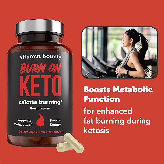 Vitamin Bounty Burn on Keto – Thermogenic Fat Burner + GLP-1 Support – Keto Diet Pills for Women & Men – Appetite Suppressant, Energy & Metabolism Booster – 60 Capsules