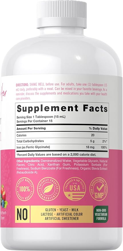 Carlyle Liquid Iron Supplement for Women | 8 fl oz Drops | Fruit Punch Flavor | Vegetarian, Non-GMO, Gluten Free