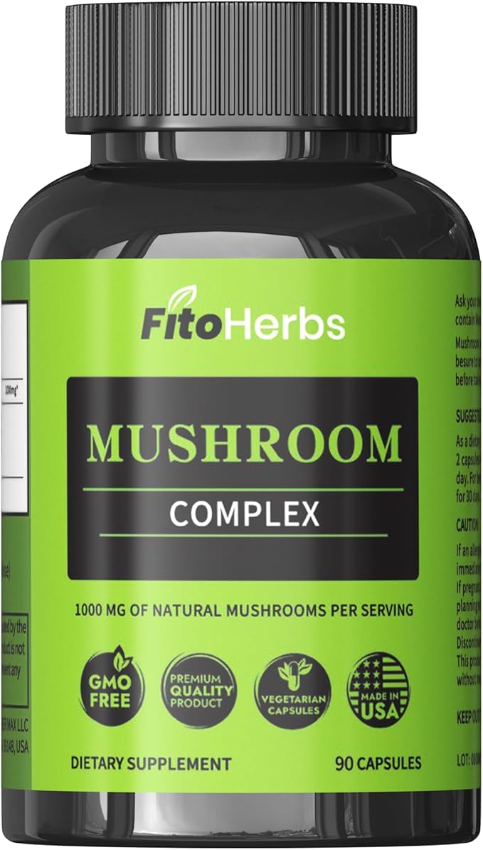 Mushroom Complex - Shiitake, Lions Mane, Cordyceps, Turkey Tail, Maitake, Reishi, Agaricus Mushrooms Supplement Capsules - Cognitive Improvement - Immune Support - Energy Booster - 90 Caps