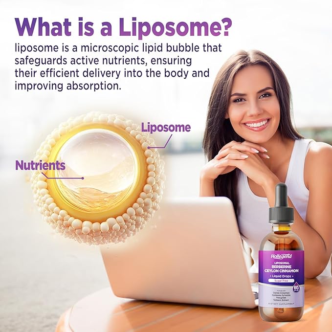 Liposomal Liquid Berberine Drops Sugar Free, Berberine Extract with Ceylon Cinnamon Supplement for Adults, Immune & Digestive Support, Natural Lemon Flavor, 2 FL OZ