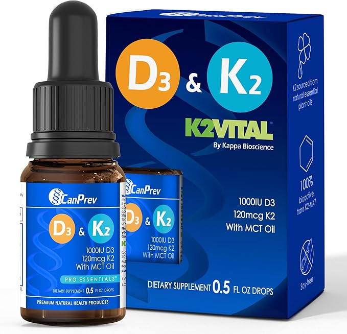 CanPrev D3 & K2 Drops - MCT Oil Base, 15ml Liquid Vitamin Supplement, 450 Drops with 250IU D3 & 30mcg MK-7 K2, Supports Strong Bones & Teeth, Easy-to-Take Formula, Free from Gluten, Dairy, Soy & Sugar