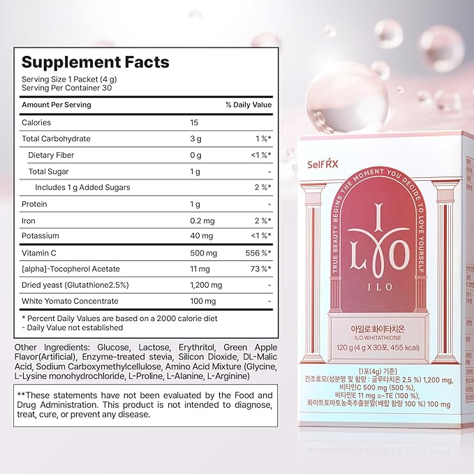 ILO Whitathione – Glutathione + White Tomato Antioxidant Powder with Vitamin C & E | Daily Glow Support | 30 Convenient Stick Packs