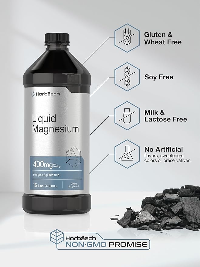 Horbäach Liquid Magnesium 400 mg | 16 oz | Vegetarian, Non-GMO & Gluten Free Supplement